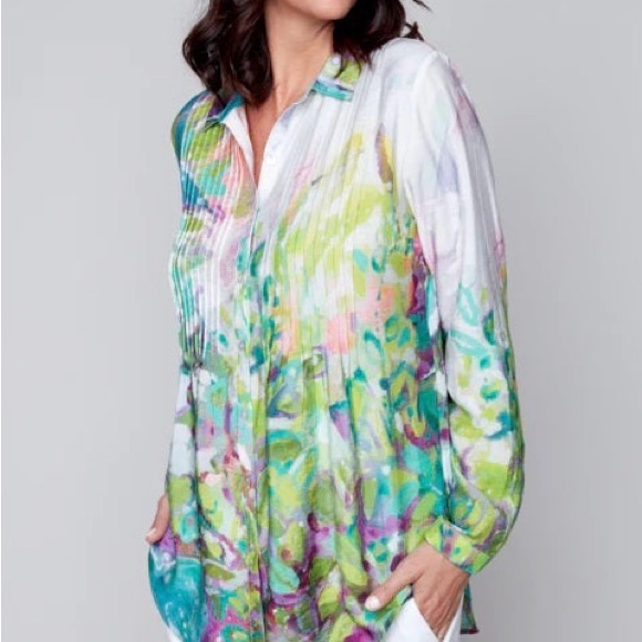 Claire Desjardins Tops - Claire Desjardins Wearable Art Watercolor Button Up Tunic